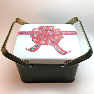 Vintage 90s Bow Gift Basket Tin 90s Collectible Cottagecore Christmas Holiday